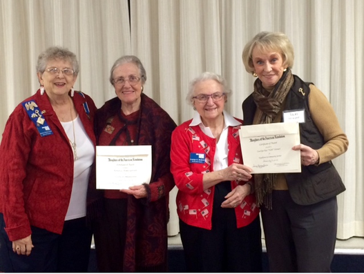 Barbara Garrison and Vickie Stewart receiving Community Awards for The program they gave to the Bartlesville Chapter of DAR on the book they co-authored, 